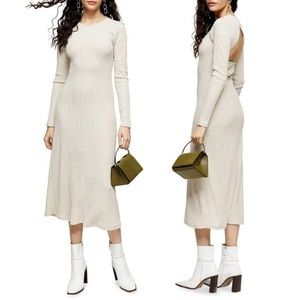 TOPSHOP Open Back Long Sleeve Midi Dress